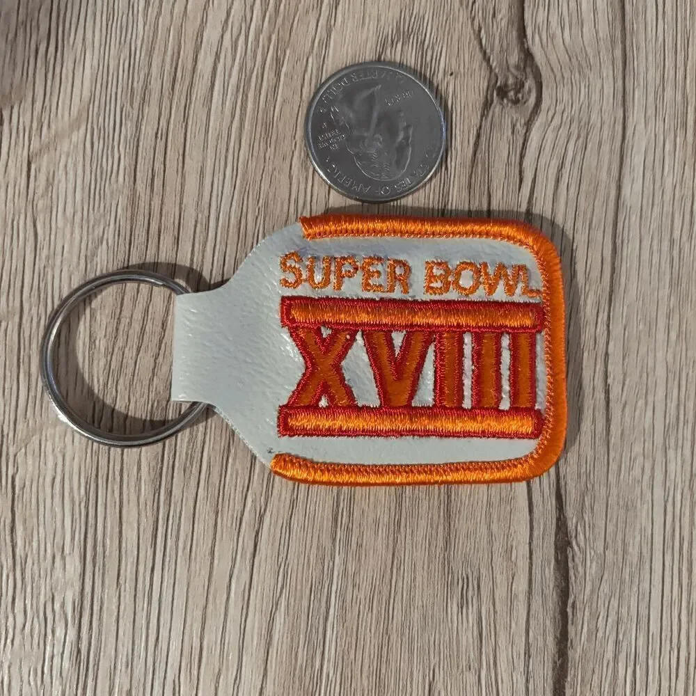 NFL Superbowl 18 XVIII 1984 Tampa Bay Leather Embroidered Keychain Vintage